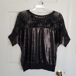 Miss Me Womens Sequined Short Sleeve Mesh Detail Blouse 
